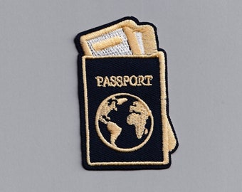 Écusson thermocollant brodé pour passeport noir appliqué pour voyage sac à dos
