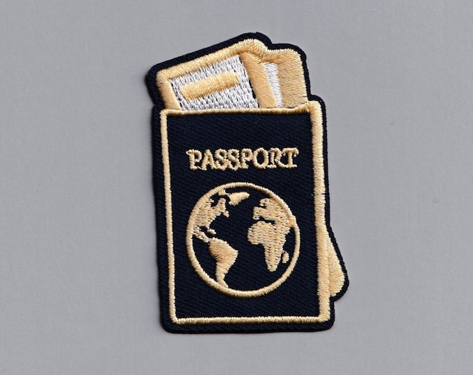 Embroidered Iron-on Black Passport Patch Applique Travel Backpacking Patch