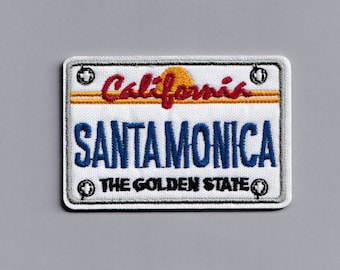 Santa Monica License Plate Patch Applique Iron-on Embroidered Santa Monica California Number Plate Travel Backpacking Patches