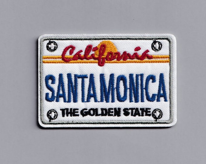 Santa Monica License Plate Patch Applique Iron-on Embroidered Santa Monica California Number Plate Travel Backpacking Patches