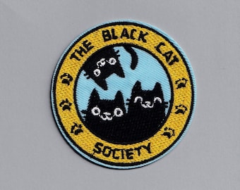 Cute Embroidered The Black Cat Society Patch Iron on Cat Applique
