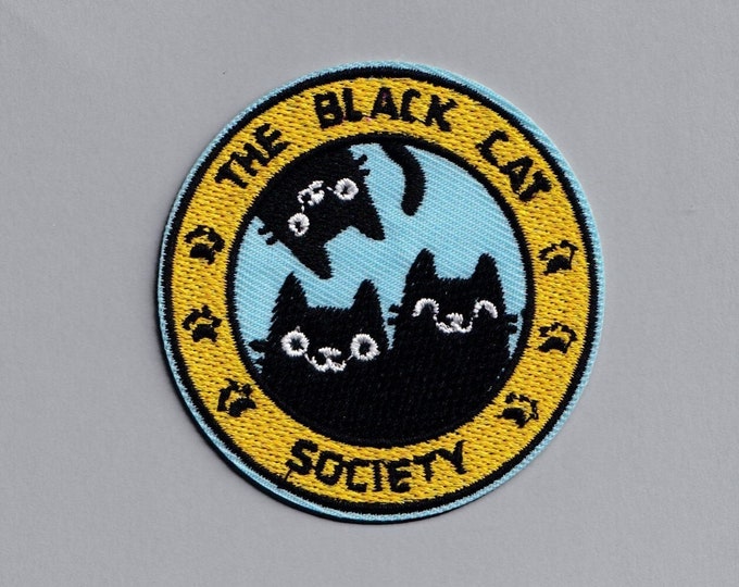 Cute Embroidered The Black Cat Society Patch Iron on Cat Applique