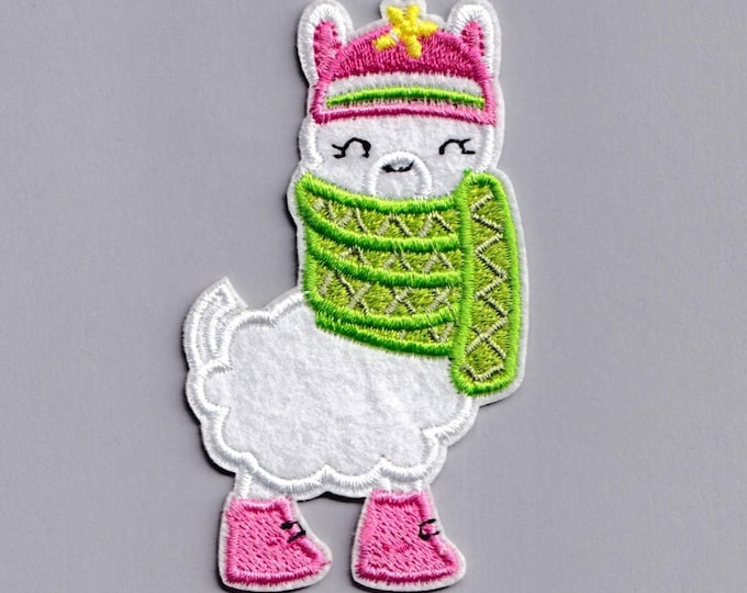 Chilly Llama Patch iron-on Embroidered Cute Winter Llama / Alpaca Patches