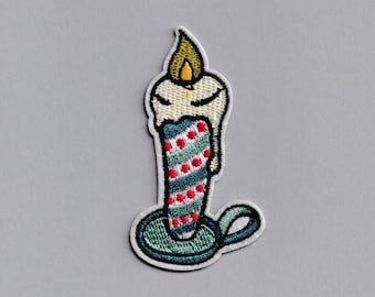 Christmas Candlestick Patch Iron-on Embroidered Xmas Candle Patches