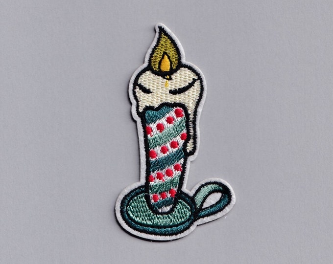 Christmas Candlestick Patch Iron-on Embroidered Xmas Candle Patches