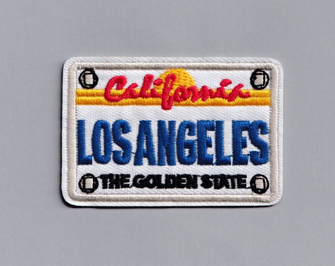 Los Angeles License Plate Patch Applique Iron-on Embroidered LA Number Plate Travel Backpacking Patches