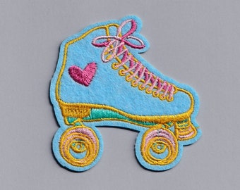 Embroidered Blue Roller Skate Patch Applique Iron on Roller Derby