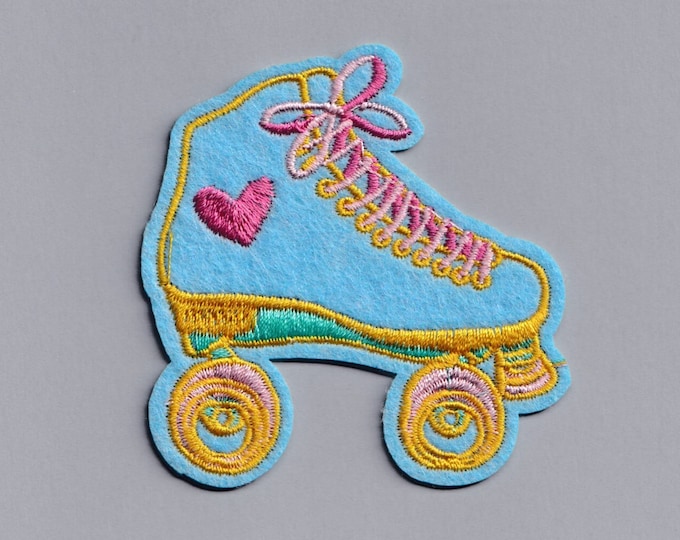 Embroidered Blue Roller Skate Patch Applique Iron on Roller Derby