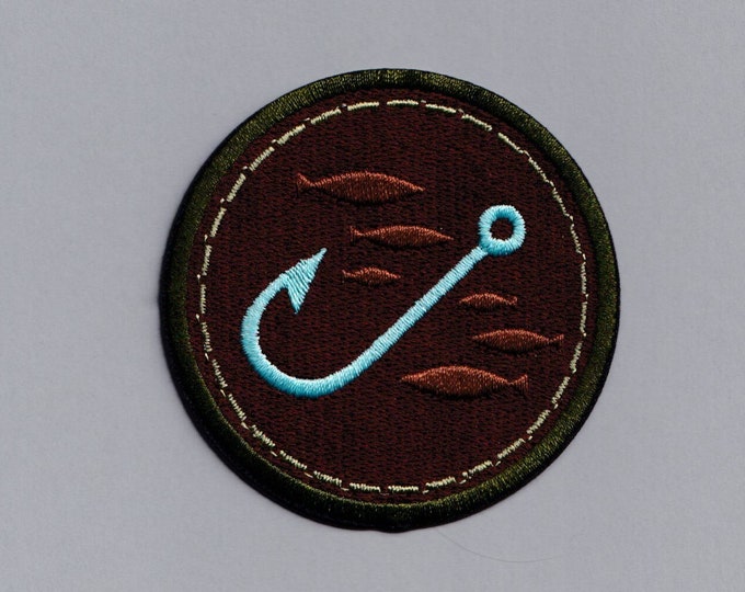 Embroidered Round Angling Fishing Patch Applique Angler Fishing Hook Patch
