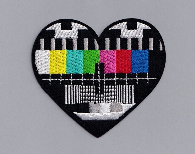 Love TV Patch Embroidered Iron-on TV Test Card Heart Patch Applique