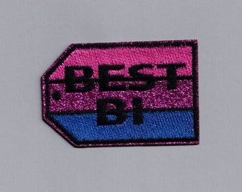 Glittery Best Bi Patch Bisexual Flag Applique Iron-on Embroidered LGBTQ Patches