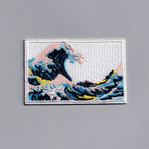 The Great Wave off Kanagawa Patch Iron On Embroidered Hokusai Patch Fine Japanese Ukiyo-e Art Rectangle