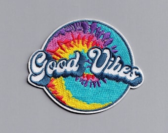 Colourful Psychedelic 60s Style Good Vibes Patch Applique Embroidered Iron-on Hippy Patch