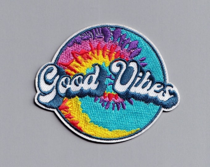 Colourful Psychedelic 60s Style Good Vibes Patch Applique Embroidered Iron-on Hippy Patch