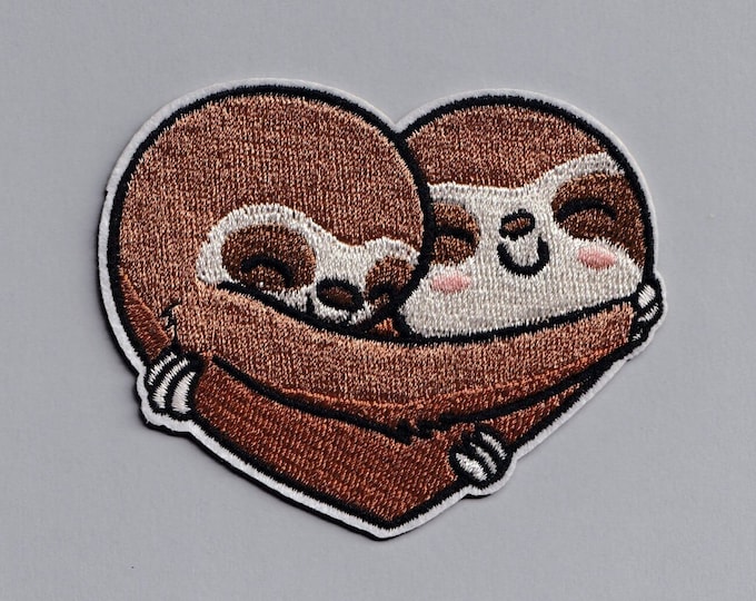 Embroidered Hugging Sloth Patch Iron-on Cuddle Love Heart Applique Patch