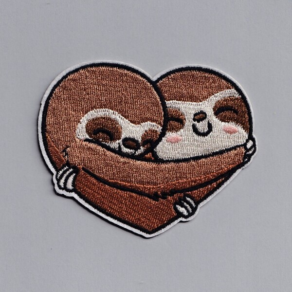 Embroidered Hugging Sloth Patch Iron-on Cuddle Love Heart Applique Patch