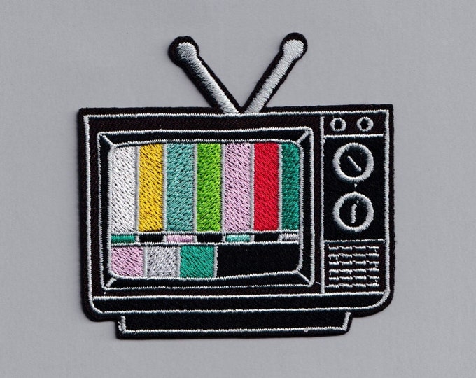 Embroidered Iron-on Retro TV Test Card Patch Television 80s Applique