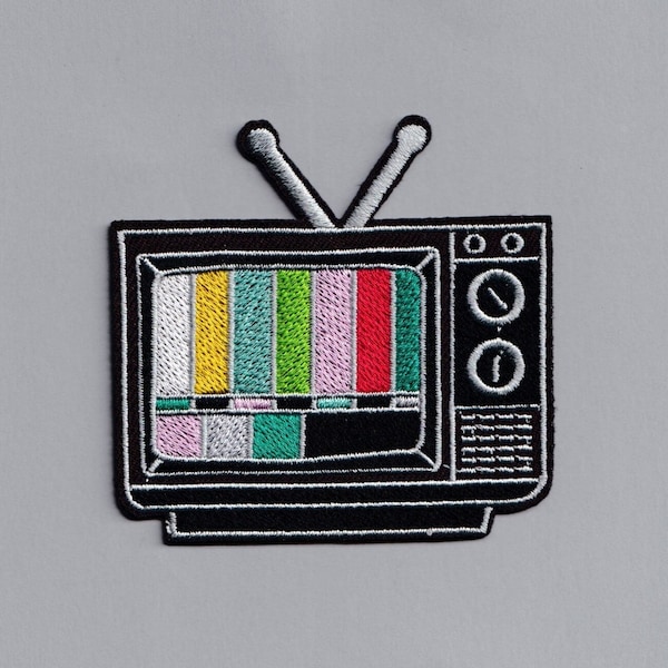 Embroidered Iron-on Retro TV Test Card Patch Television 80s Applique
