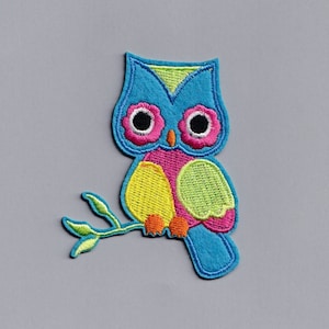 Colourful Kids Owl Patch Applique Iron on Embroidered Blue Pink Yellow Owl Patches