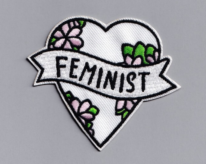 Embroidered Iron-on Feminist Heart Patch Applique Feminism