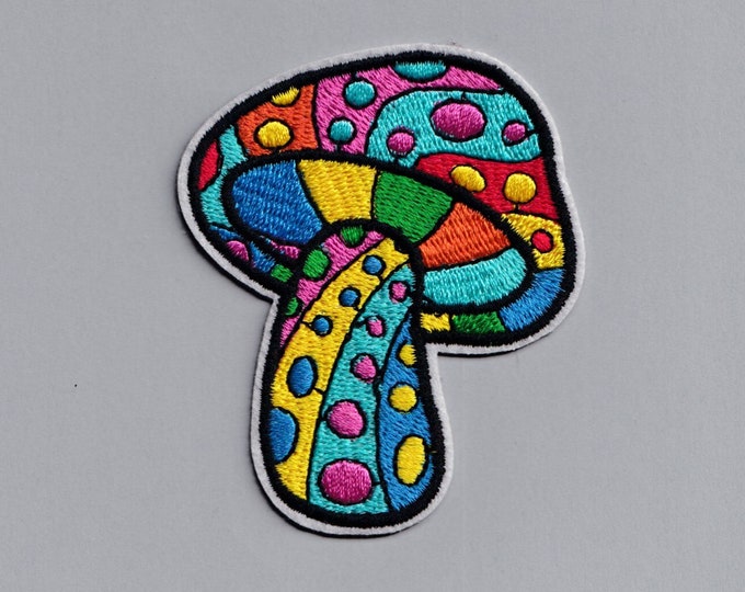 Psychedelic Colourful Magic Mushroom Embroidered Patch Iron On Applique Badge Hippy Patch Sixties