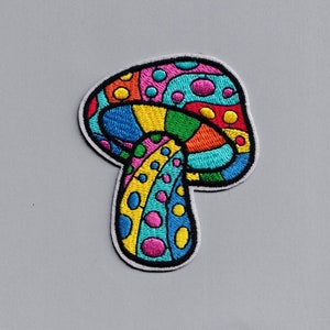 Psychedelic Colourful Magic Mushroom Embroidered Patch Iron On Applique Badge Hippy Patch Sixties