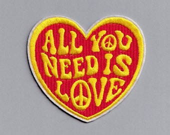 Thermocollant brodé All You Need Is Love Patch Appliqué hippie années 60