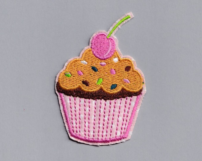 Embroidered Iron-on Cupcake Cherry Patch Applique Baking Cupcake Patches