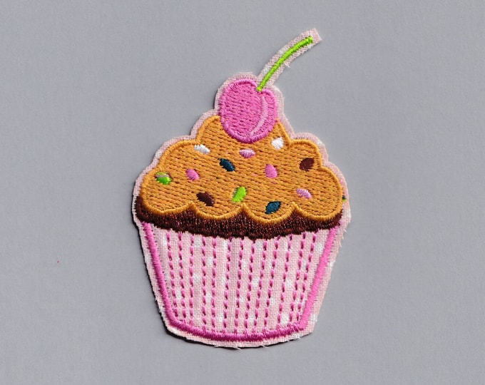 Embroidered Iron-on Cupcake Cherry Patch Applique Baking Cupcake Patches