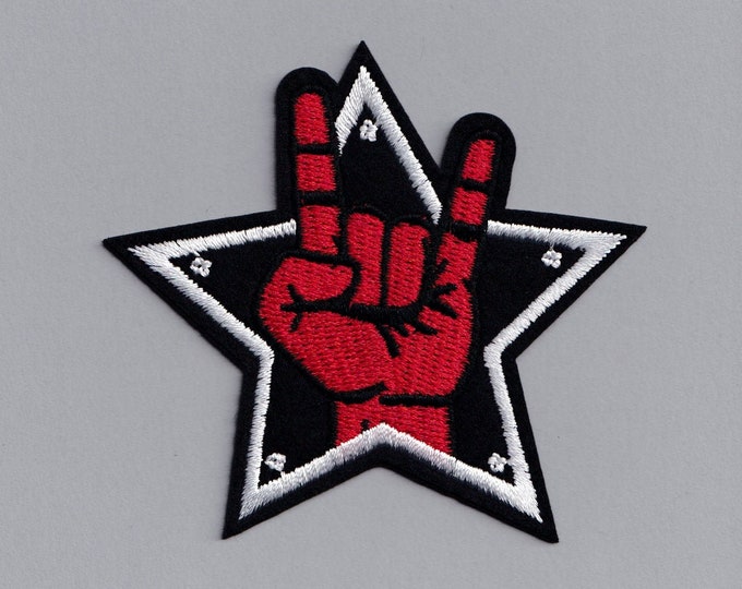 Sign of the Horn Rock Hand Embroidered Patch Iron On Sew On Heavy Metal
