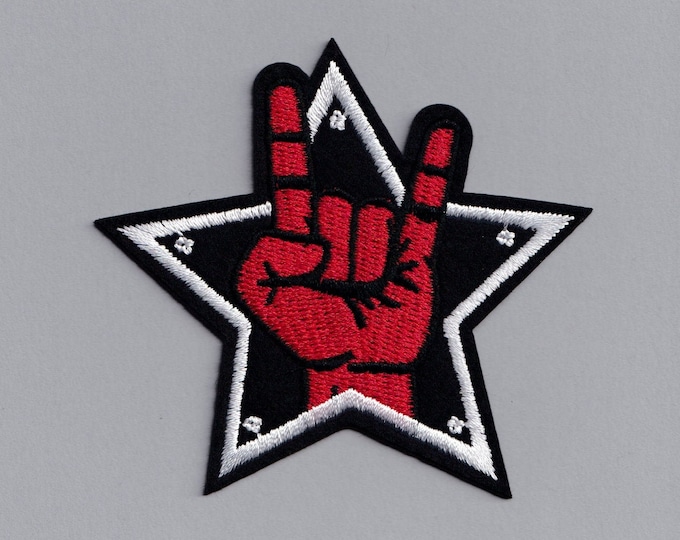 Sign of the Horn Rock Hand Embroidered Patch Iron On Sew On Heavy Metal