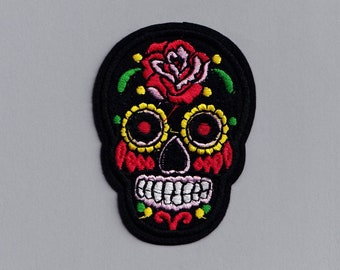 Black Mexican Sugar Skull Iron On Patch Embroidered Day of the Dead Candy Skull Applique