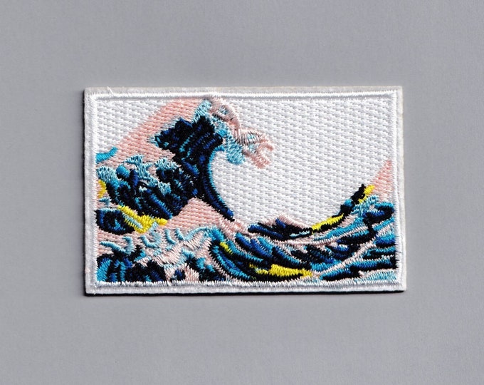 The Great Wave off Kanagawa Patch Iron On Embroidered Hokusai Patch Fine Japanese Ukiyo-e Art Rectangle