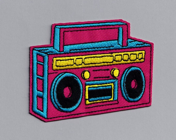 Colourful Retro Colourful Boombox Stereo Patch Iron on Embroidered Applique Music