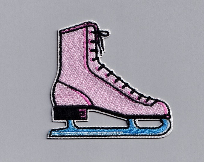 Pink Ice Skate Patch Applique Embroidered Iron on Ice Skating Patches