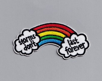Embroidered Iron-on Storms Don't Last Forever Patch Applique Mental Health Positive Message Patch