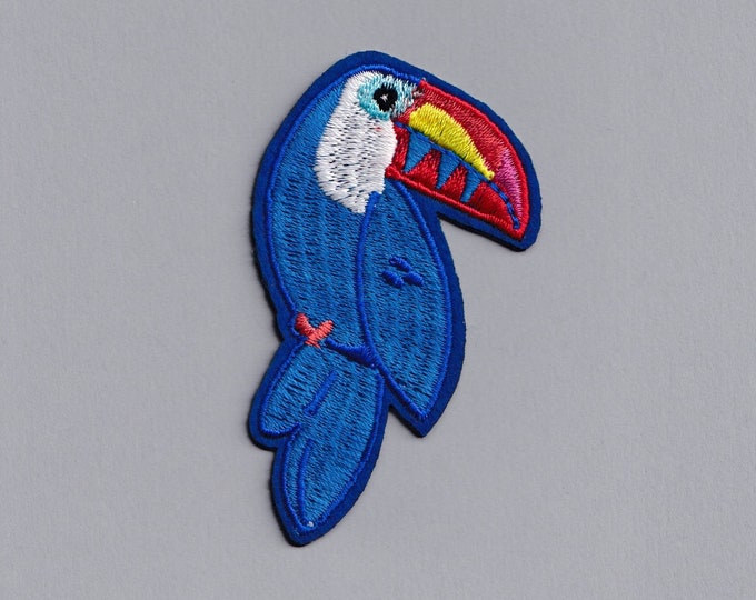 Embroidered Iron-on Blue Toucan Patch Parrot Tropical Bird Applique Patch