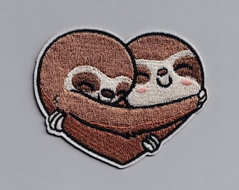 Embroidered Hugging Sloth Patch Iron-on Cuddle Love Heart Applique Patch