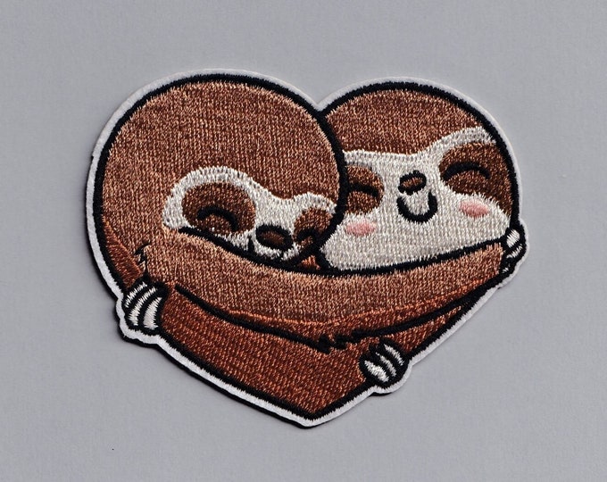 Embroidered Hugging Sloth Patch Iron-on Cuddle Love Heart Applique Patch