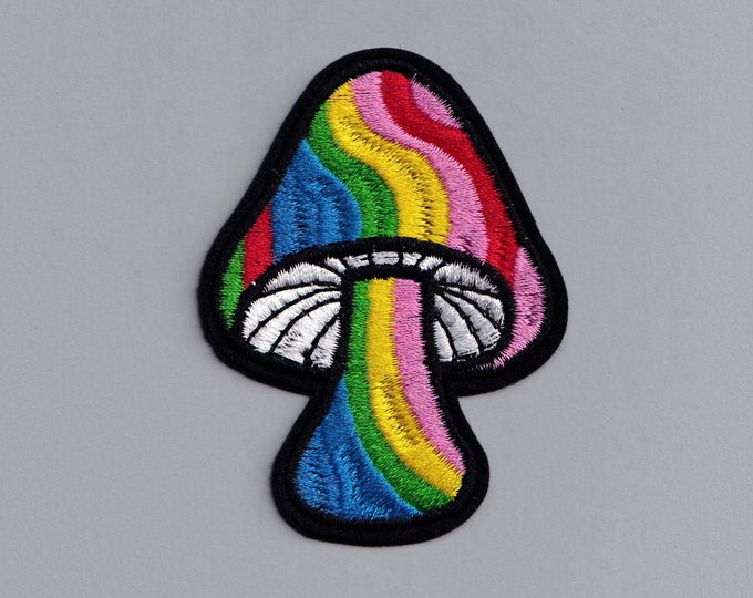 Psychedelic Magic Mushroom Embroidered Patch Iron On Applique Badge Colourful Hippy Patch