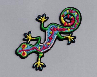 Embroidered Gecko Lizard Patch Iron On Applique Badge Reptile Gecko Gift