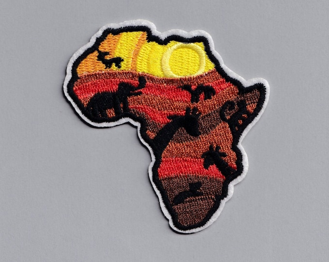 Embroidered Africa Map Patch Iron-on African Continent Patch Applique Safari Animals
