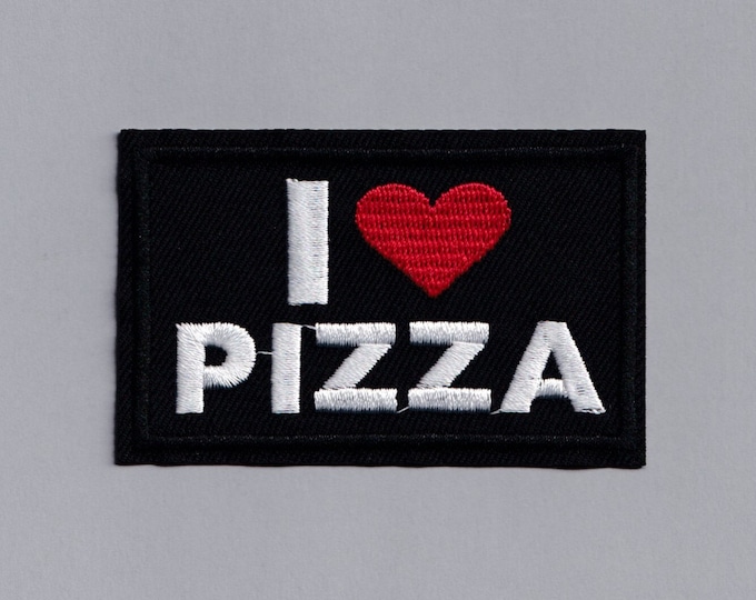 Rectangle Embroidered I Love Pizza Patch Applique Iron-on
