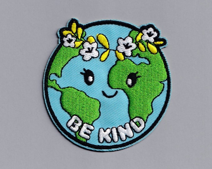 Embroidered Be Kind Planet Earth Patch Applique Environmentalist Patches