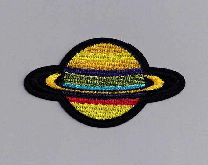 Embroidered Iron-on Ringed Planet Patch Saturn Space Galaxy Applique