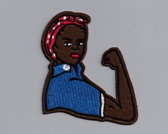Embroidered Iron on Black Rosie The Riveter Patch Applique Feminist Feminism African American