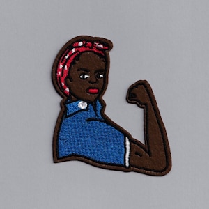 Embroidered Iron on Black Rosie The Riveter Patch Applique Feminist Feminism African American