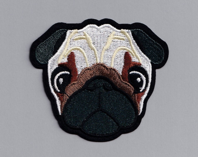 Iron On Embroidered Pug Patch Fawn Dog Embroidery Applique Badge