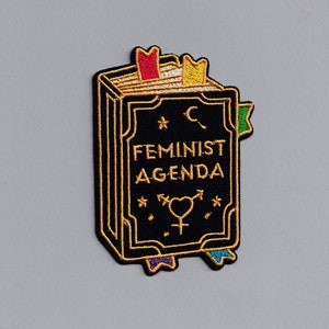 Embroidered Iron-On Feminist Agenda Book Patch Applique Feminism Equality image 1