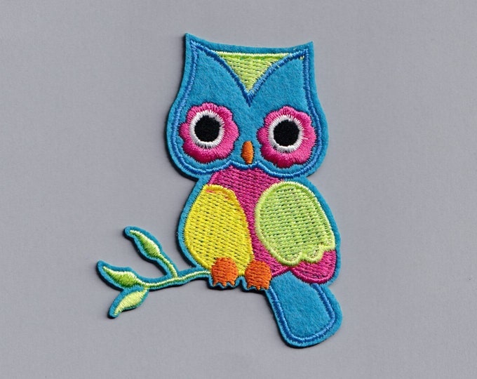 Colourful Kids Owl Patch Applique Iron on Embroidered Blue Pink Yellow Owl Patches